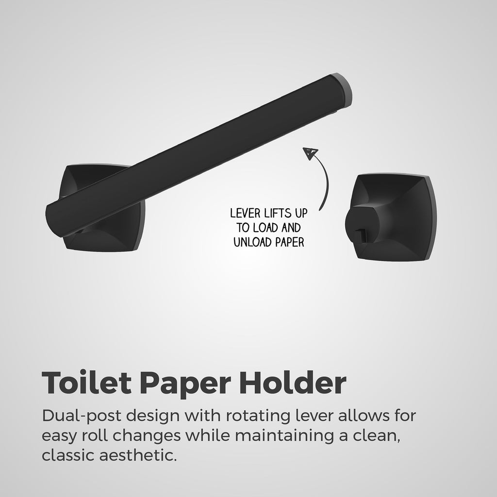 Pfister Vaneri Toilet Paper Holder, Bathroom Tissue Roll Holder, Wall-Mounted, Screw-In, Matte Black Finish, BPHVRI0B
