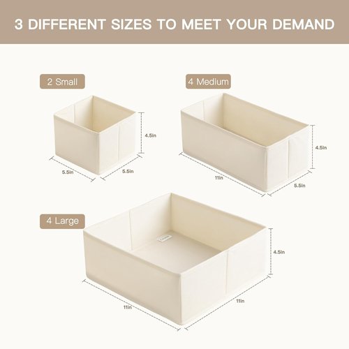 Criusia Drawer Organizer - 10 Pack Dresser Storage Bins for Baby Clothes & Underwear | Foldable Beige Design