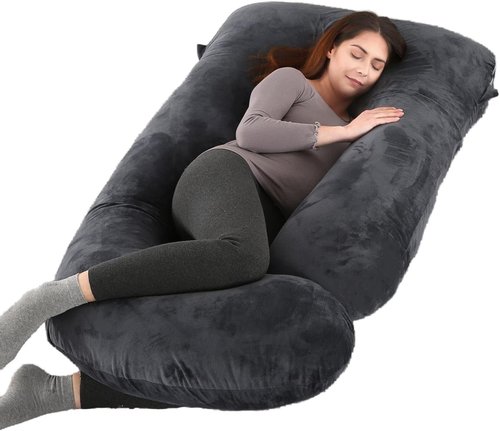 ALLOPERA Pregnancy Pillow - Full Body 57-Inch Maternity Support Pillow | Removable Washable Cover, Black Grey Velvet