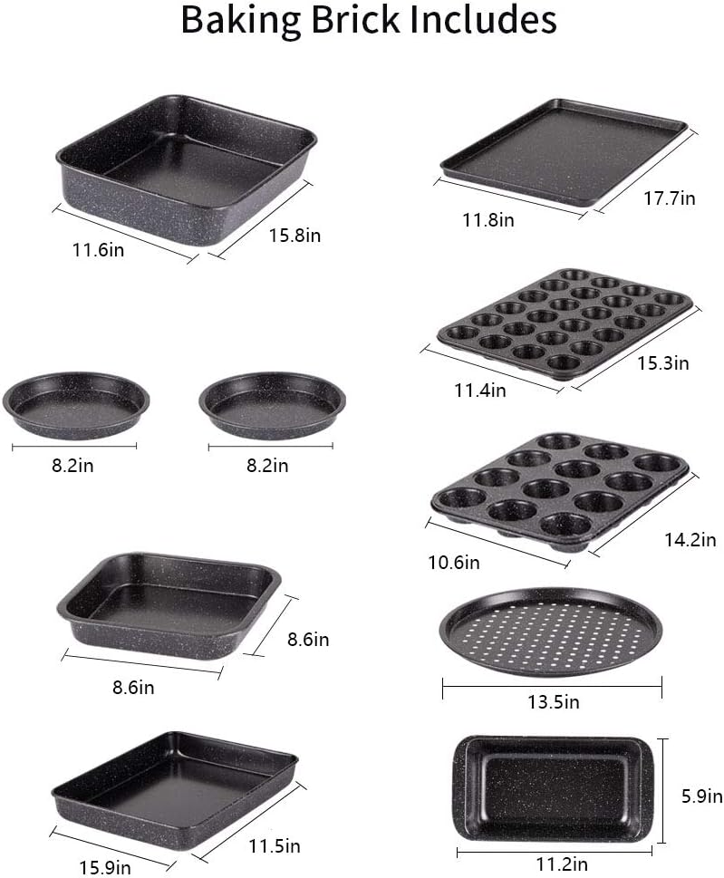 Skiennix 10-Piece Nonstick Baking Set - Versatile Bakeware with Baking Pan, Cookie Sheet, and Pizza Pan | Ceramic Coated Black