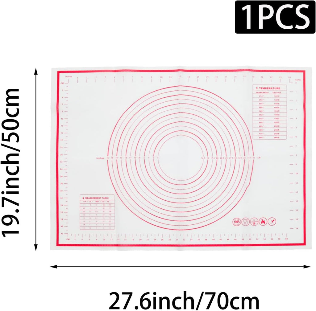 Skiennix Silicone Pastry Mat - 20" x 28" Non-Slip Baking Mat with Measurements | Extra Large Reusable Dough Sheet (White)