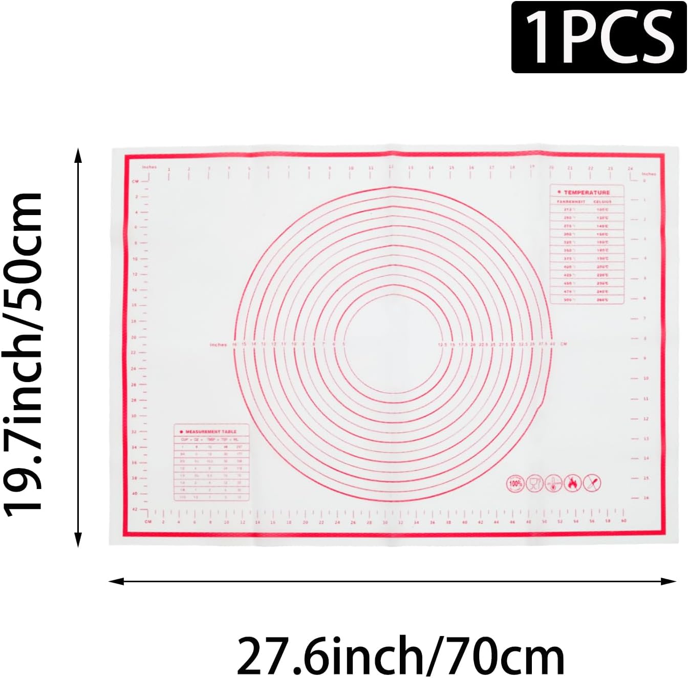 Skiennix Silicone Pastry Mat - 20" x 28" Non-Slip Baking Mat with Measurements | Extra Large Reusable Dough Sheet (White)