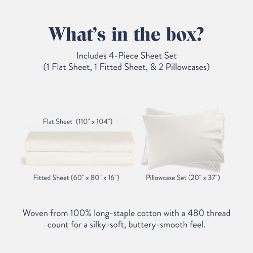 Brooklinen Luxury Sateen King Size Sheet Set - 100% Cotton, Soft & Durable Cream Bedding | Oeko-TEX Certified