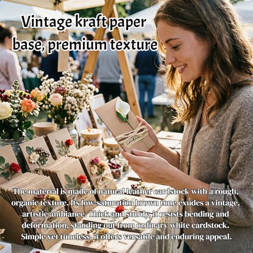 Handmade Vintage Kraft Paper Greeting Cards Set with Dried Flowers and Envelopes