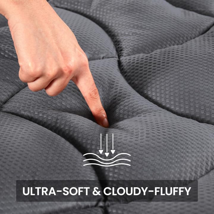 Sleep Zone Cooling Queen Mattress Topper - Premium Breathable Pad Cover with Deep Pockets (Grey)