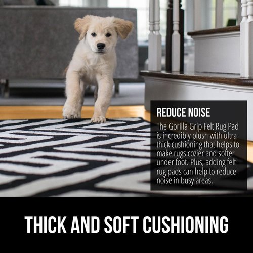 GORILLA GRIP Rug Pad - Slip Resistant Felt with Rubber Backing - 1/8 Inch Thick, 3x5 FT for Area Rugs
