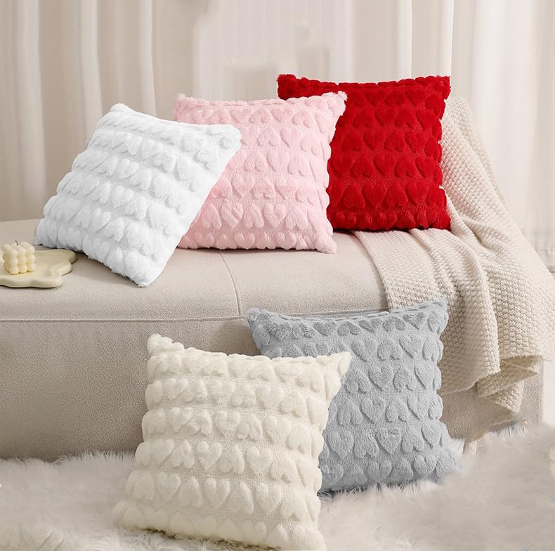 Red 3D Heart Valentine's Day Pillow Covers 18x18, Set of 2 Plush Cases