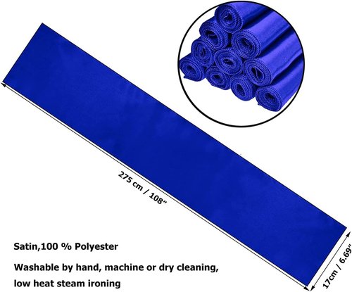 Gold Fortune Royal Blue Satin Chair Sashes - 7x108 Inch Adjustable Wedding Chair Bows | 10-Pack for Party Decor