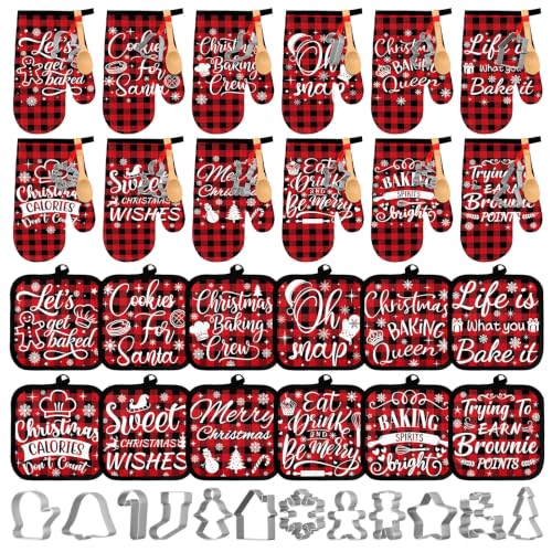 Qinyoung Christmas Kitchen Oven Mitts & Pot Holders Set - Buffalo Plaid