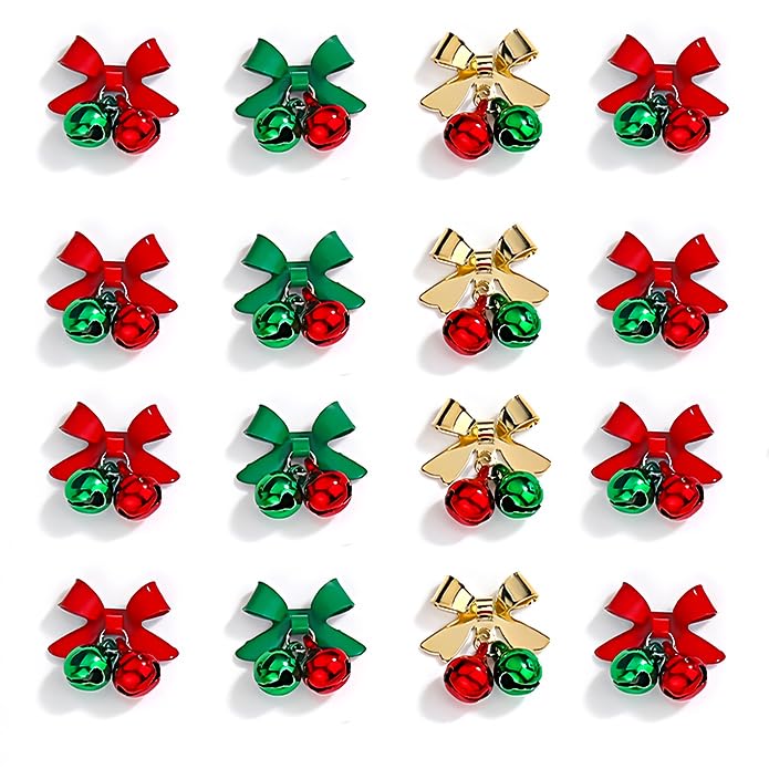 21Pcs Christmas Nail Art Charms 3D Alloy Bow and Bell Rhinestones for Winter Holidays DIY