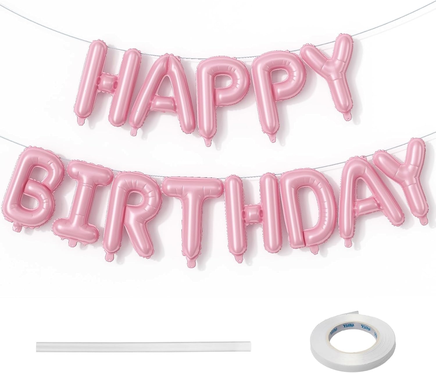 Skiennix Pink Happy Birthday Balloon Banner - 16 Inch Pastel Pearl Mylar Foil Balloons for Girls' Party Decor