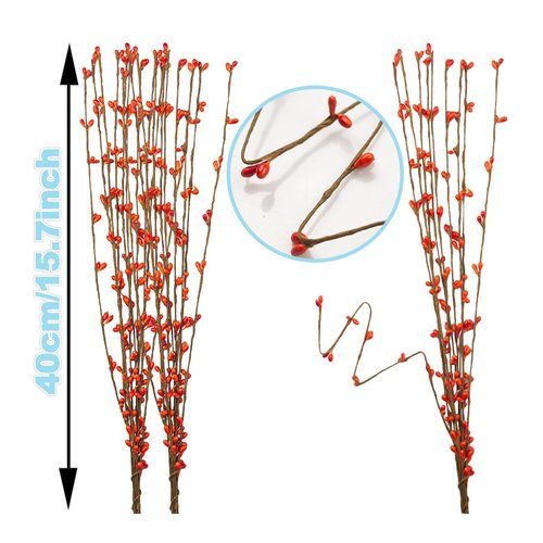 ELANE 60 Pcs Pip Berry Garland,Pip Berry Wreath,Fall Berry Garland for Head Indoor Outdoor Desk Gift (Red)