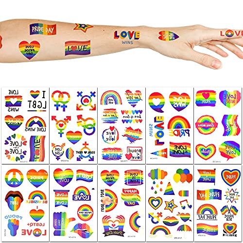 Rainbow Temporary Tattoos 10 Sheets Pride Parade Body Art Stickers