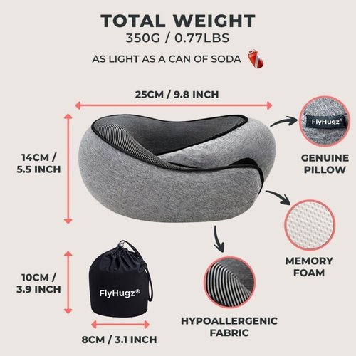 FlyHugz® Neck Travel Pillow - Ergonomic Memory Foam for Ultimate Comfort | Compact Design for Airplane, Car, and Home Use