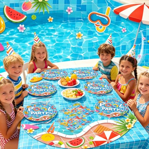 40PCS Summer Pool Party Plates and Napkins Set - Beach Theme Tableware