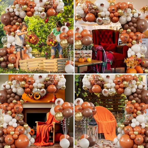 215pcs Fall Balloon Arch Kit with Autumn Leaves for Thanksgiving Party