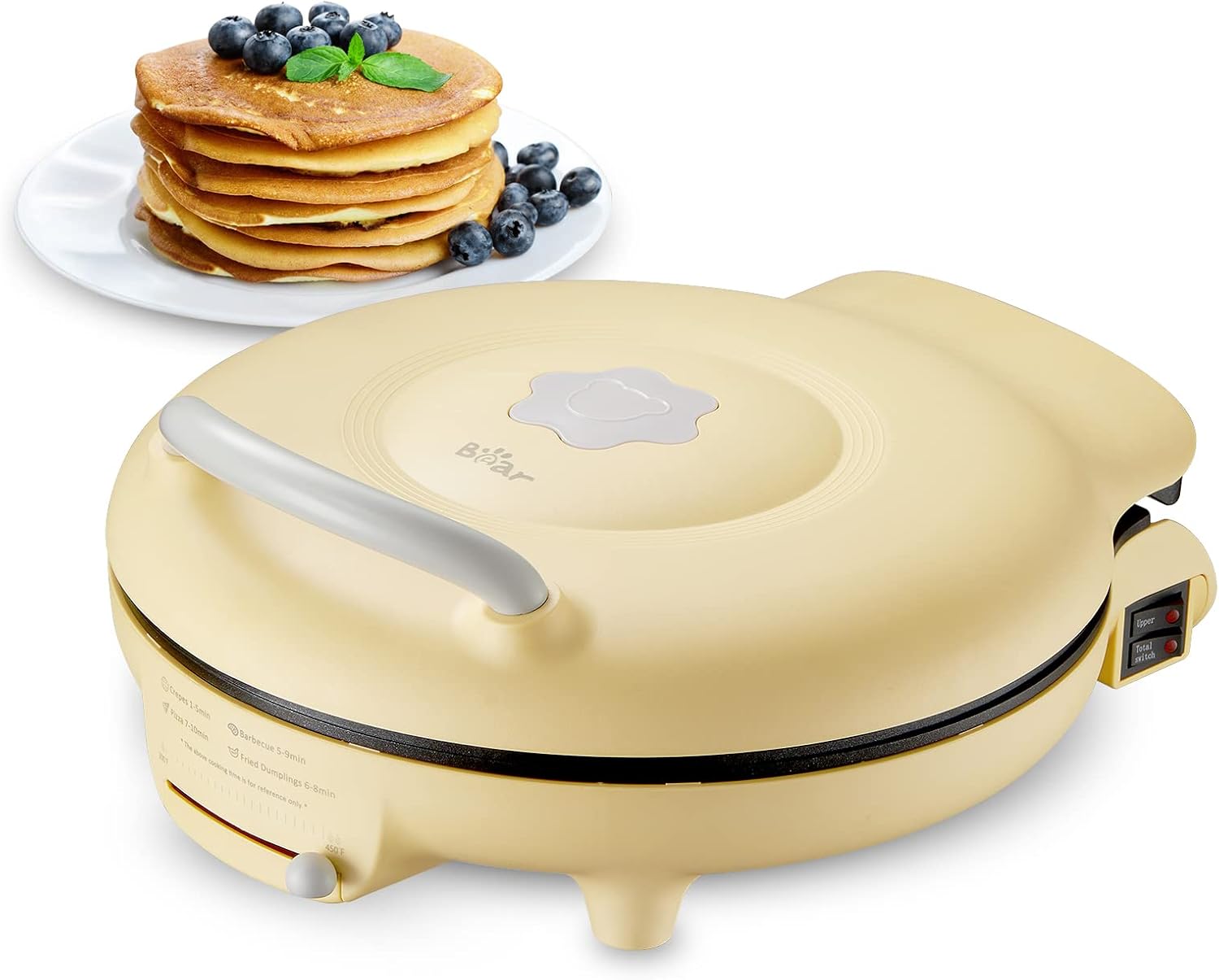 Bear 11.8'' Electric Smokeless Indoor Grill - 1500W Adjustable Temp Quesadilla Maker | Nonstick Pan for All Meals