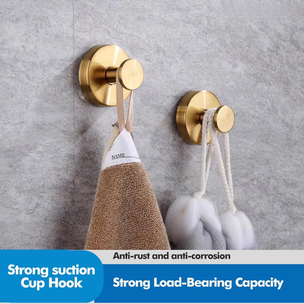 Metal Suction Cup Hooks - No-Drill Shower & Wreath Hangers | 2 Pack in Elegant Gold