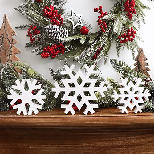 Christmas Snowflake Wooden Table Centerpiece Decor - 3 Pcs Farmhouse Holiday Decor