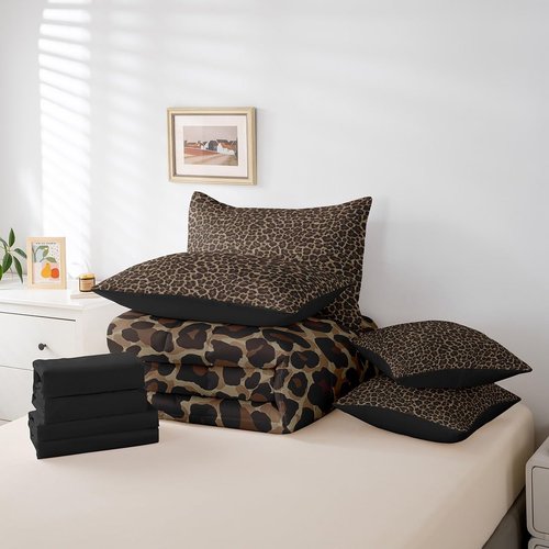 Erosebridal Leopard Print 7 Pieces Comforter Set Queen Size,Cheetah Print Super Soft Bedding Set,Brown Camo Printed Bed Set Includes Comforter, Sheet Set, Pillowcases & Pillow Covers Bedroom Decor