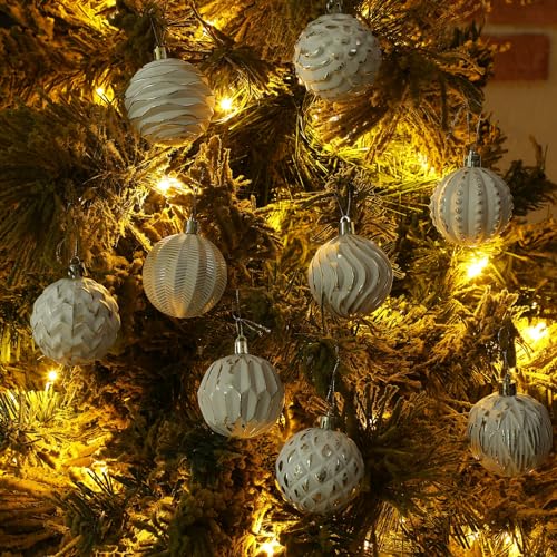 Christmas Ball Ornaments Set - Vintage White-Gold Farmhouse Style, 36 pcs