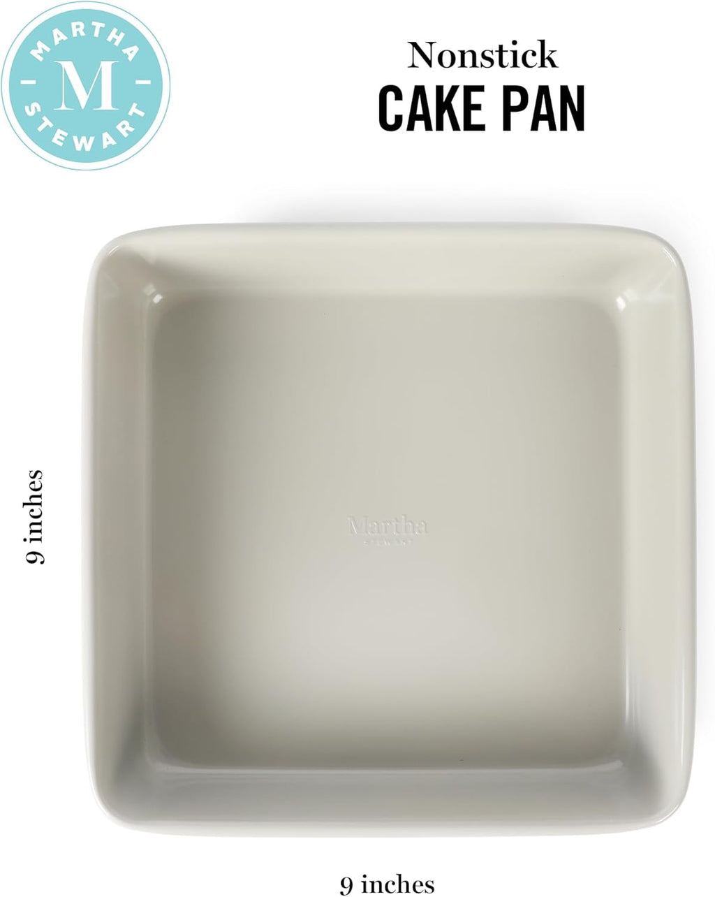 Martha Stewart Gallen 9-Inch Square Nonstick Cake Pan - Durable Carbon Steel for Even Baking, Cool Grey