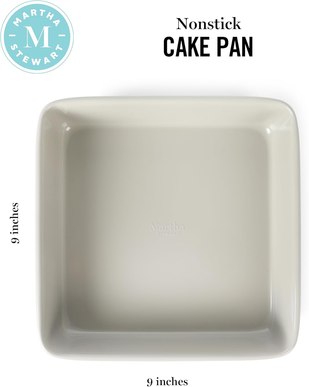 Martha Stewart Gallen 9-Inch Square Nonstick Cake Pan - Durable Carbon Steel for Even Baking, Cool Grey