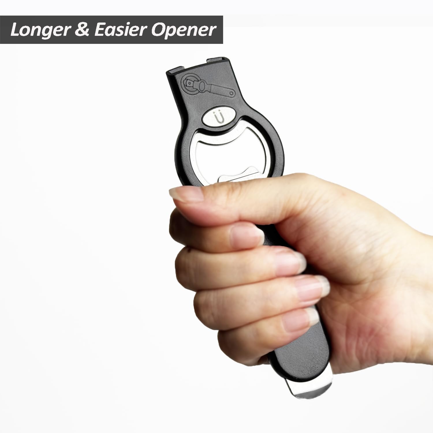 2-in-1 Magnetic Soda Can & Beer Bottle Opener-Dual Magnets for Fridge & Cap Catcher, Heavy Duty Stainless Steel, Perfect for Big Hands,Long nails, RV, Bartender, Gift for Father, Black, Openpro 1 Pack
