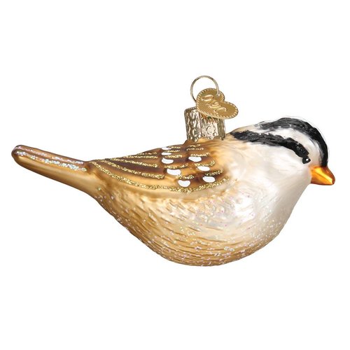 Old World Christmas White-Crowned Sparrow Glass Blown Ornament for Christmas Tree, Handcrafted Holiday Decoration, Bird Watcher Collection