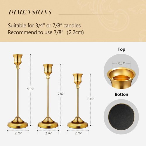KSWING Gold Candlestick Holders - 6 PCS Metal Taper Candle Holders Set for Elegant Home Decor | Perfect for Weddings & Parties