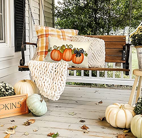 Autumn Watercolor Pumpkin Throw Pillow Cover 12x20 inch