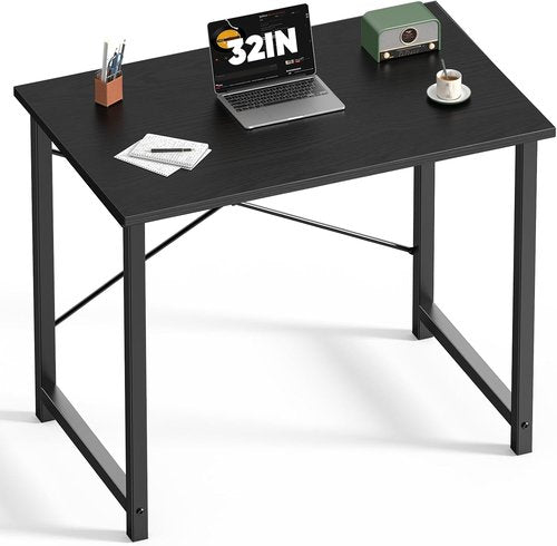 DUMOS 32-Inch Modern Small Computer Desk - Stylish Writing & Study Table for Home Office - Black Wood