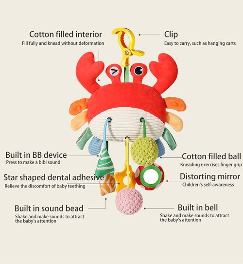 Car Seat Toys for Babies by [Brand Name] - Engaging Hanging Activity Toy with Plush Rattle & Mirror | Perfect for Stroller, Crib & Gym