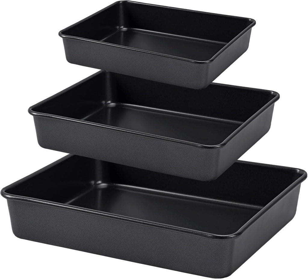 Skiennix Nonstick Roasting Pan Set - Deep Baking Pans for Oven | 3-Piece Black Cake Pan Set