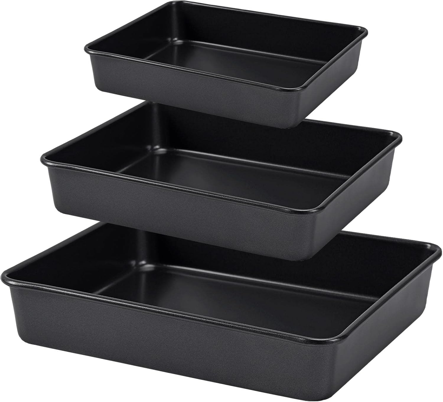 Skiennix Nonstick Roasting Pan Set - Deep Baking Pans for Oven | 3-Piece Black Cake Pan Set
