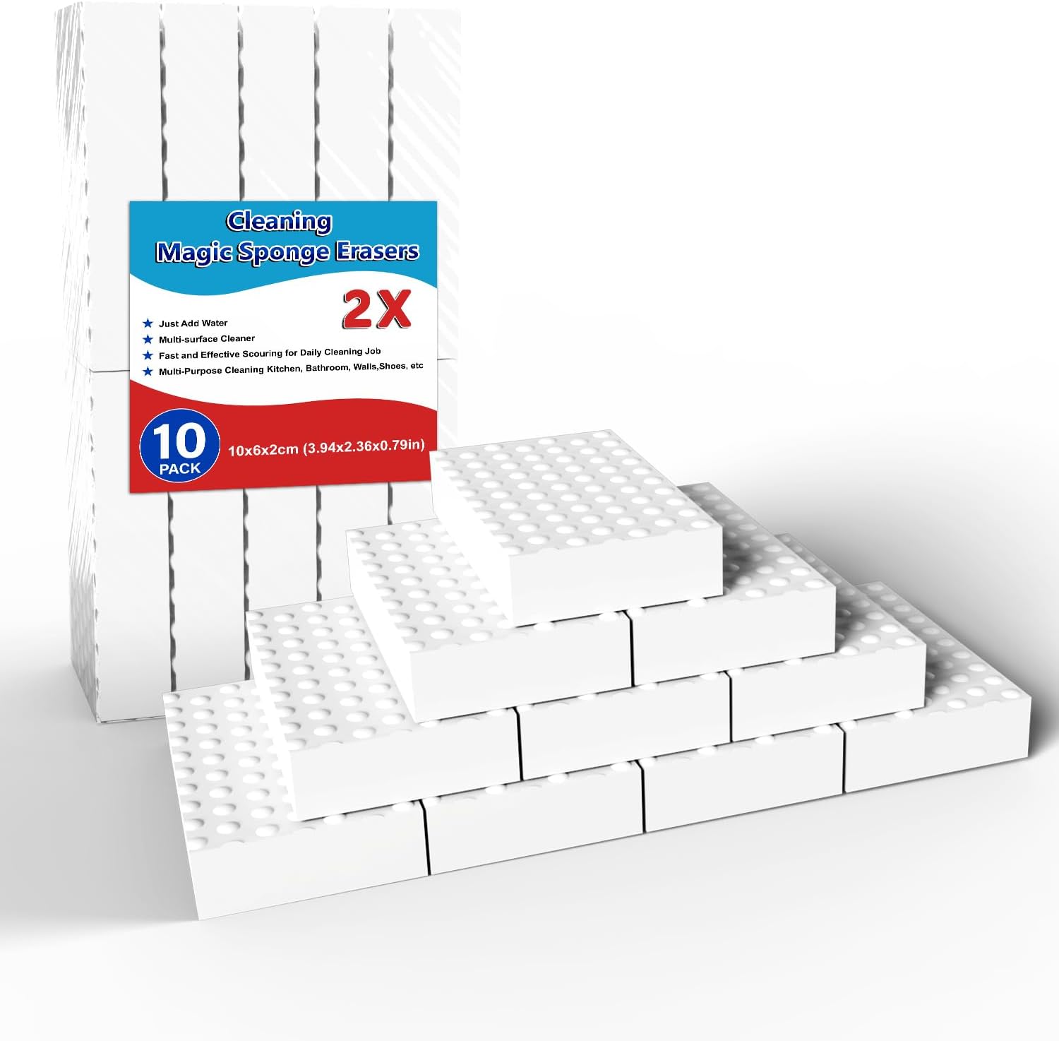 SmilinFit Magic Cleaning Erasers - 10 Pack 2X Density Melamine Foam Pads for Kitchen & Bathroom Cleaning