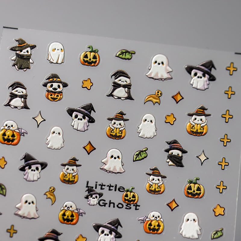 5D Embossed Halloween Ghost Nail Art Stickers Self-Adhesive Decals