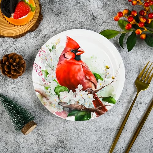 48Pcs Christmas Red Cardinal Disposable Paper Plates 7 Inch - Variation of 48 / Red Cardinal