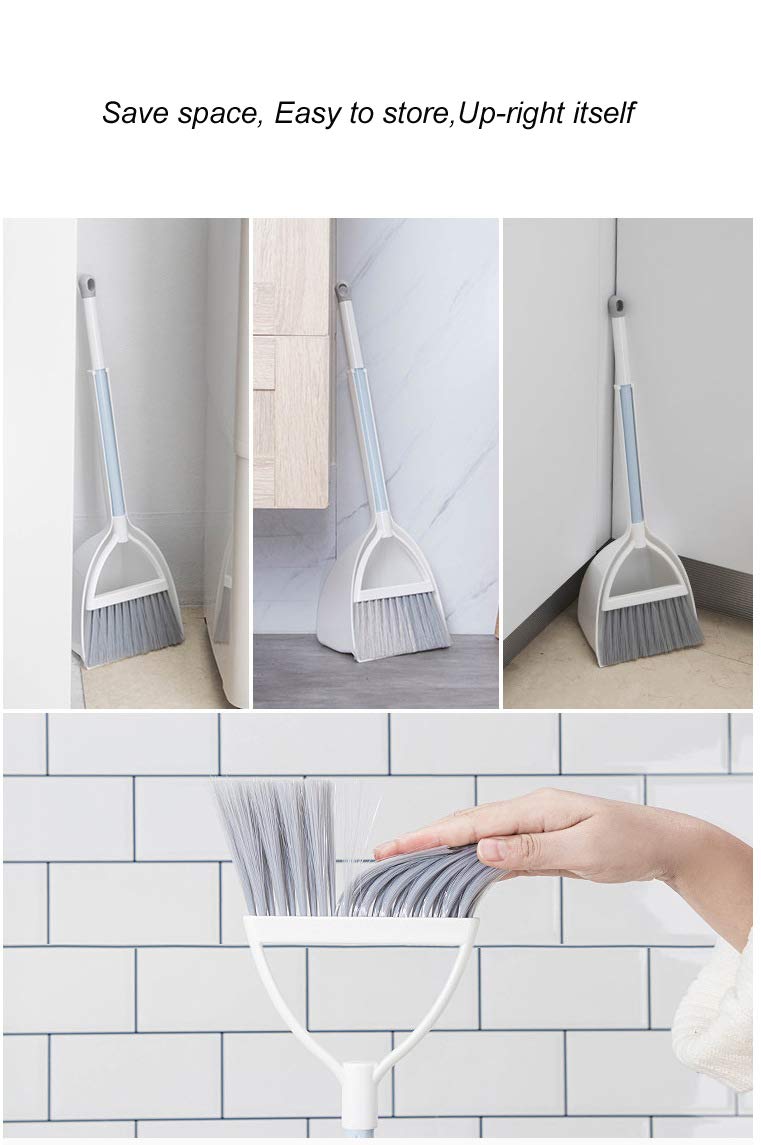 Qidiwin Mini Broom and Dustpan, Home Kitchen Sweeping for Kids(White+Gray)
