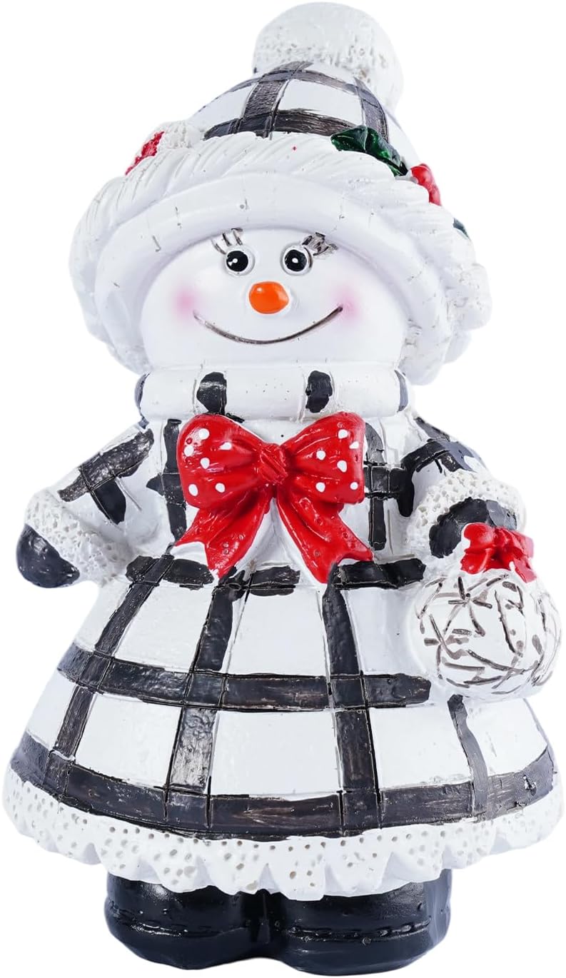 Snowman Figurines Set of 2 - Black and White Plaid Indoor Christmas Decorations | Winter Home Decor