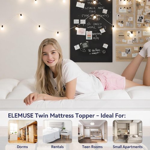 ELEMUSE Twin Mattress Topper - Plush Soft Pillowtop for Back Pain Relief | Extra Thick Deep Pocket Design