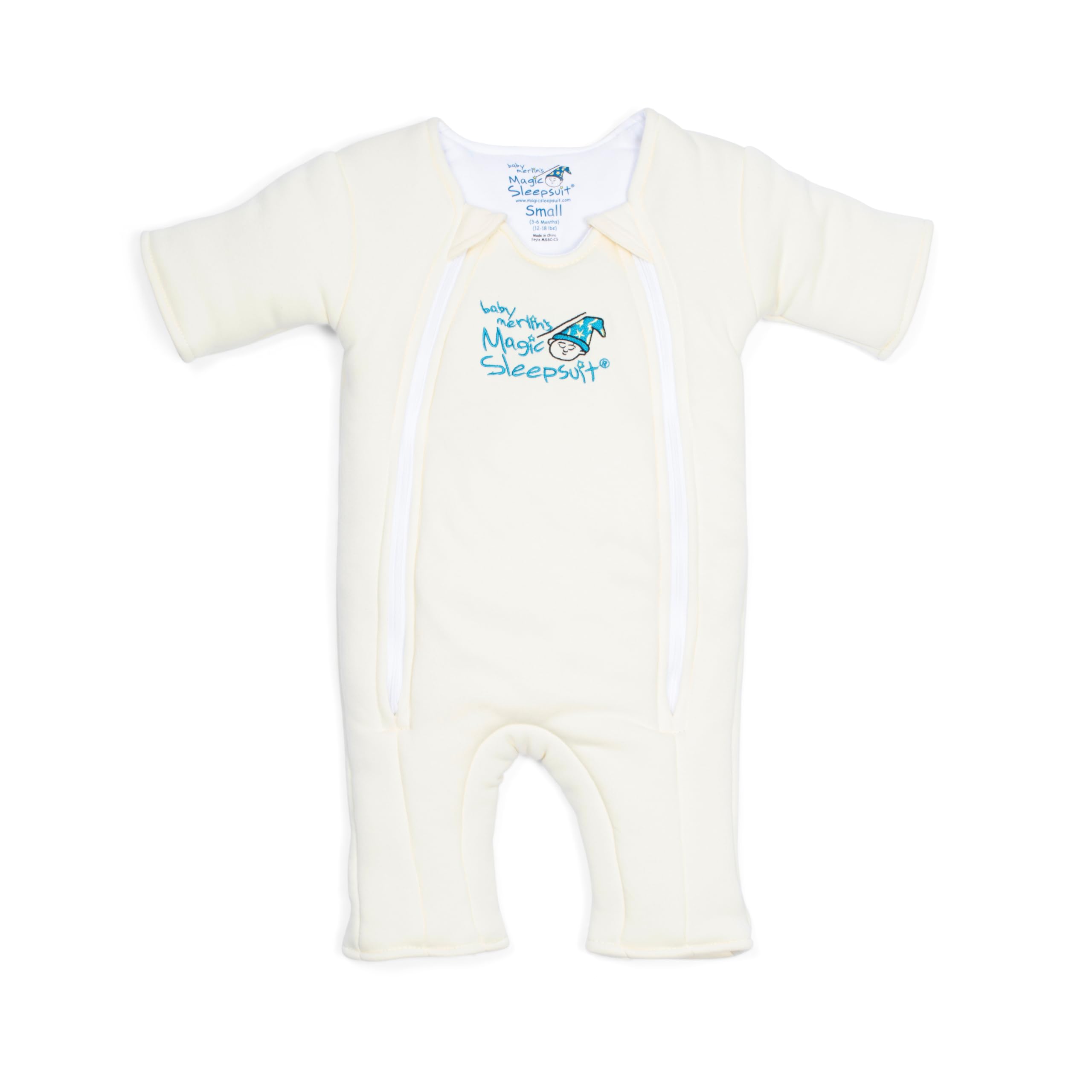Magic Sleepsuit Baby Merlin's Microfleece Baby Swaddle Transition Product - Soft and Cozy Design, Double Zipper for Easy Diaper Changes, Promotes Safe Sleep, 3-6 Months - Cream - Small 12-18lbs