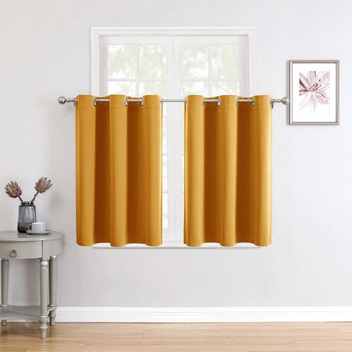 ChrisDowa Small Window Curtains - Grommet Thermal Insulated Room Darkening Panels, Mustard Yellow (52 x 36 Inch)
