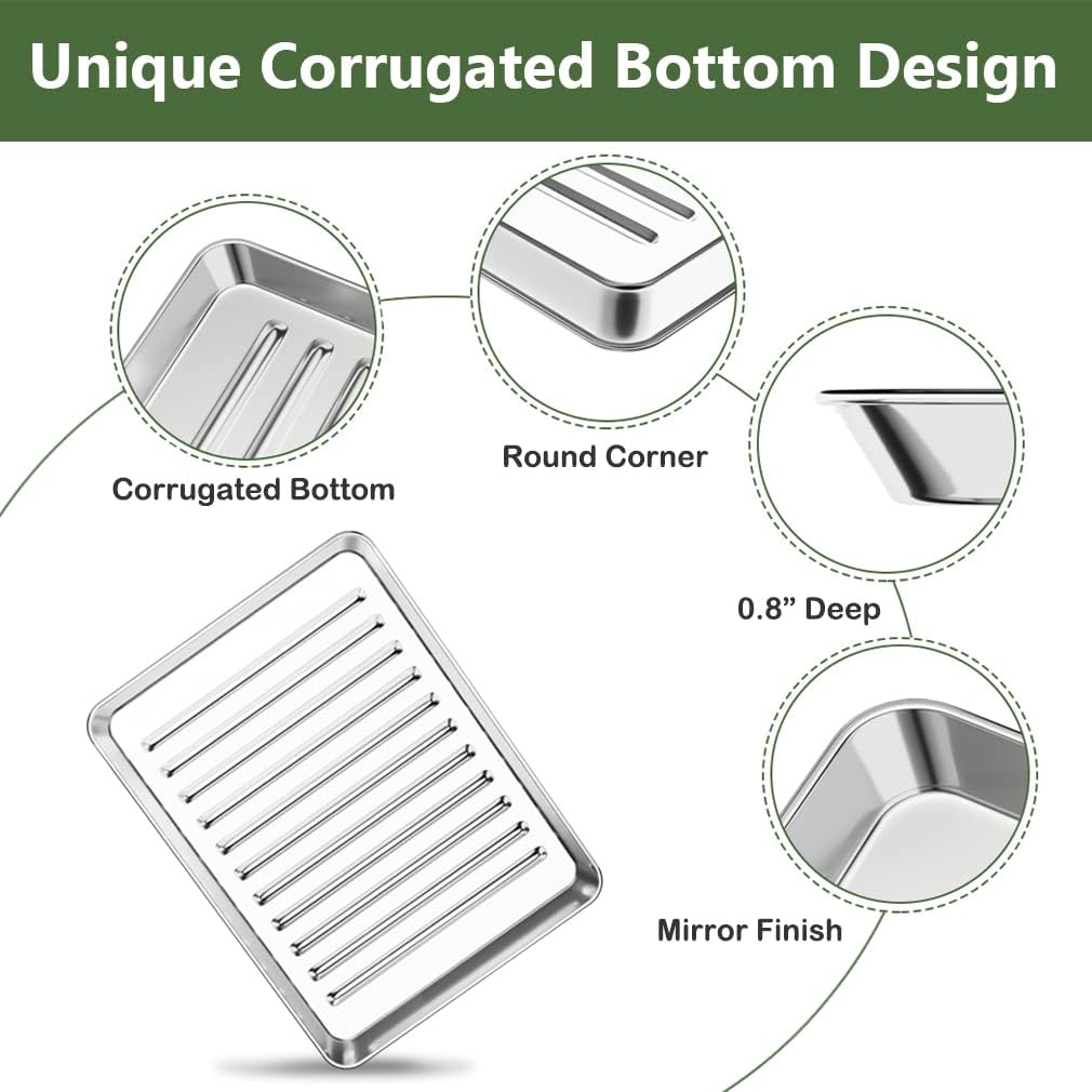 ROTTAY Small Baking Sheet Pan Set - 2 Stainless Steel Cookie Sheets with Wire Racks | Heavy Duty, Warp Resistant, 9 x 7 x 1 Inches