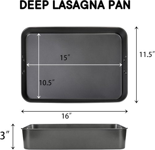 Jucoan Lasagna Pan - 3 Inch Deep, 16 x 11.5 Inch Non-Stick Baking Dish for Casseroles & Roasting