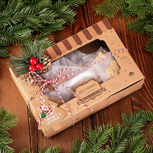 Christmas Cookie Gift Box Set with Pine Picks - 36 Pack Holiday Bakery Packaging
