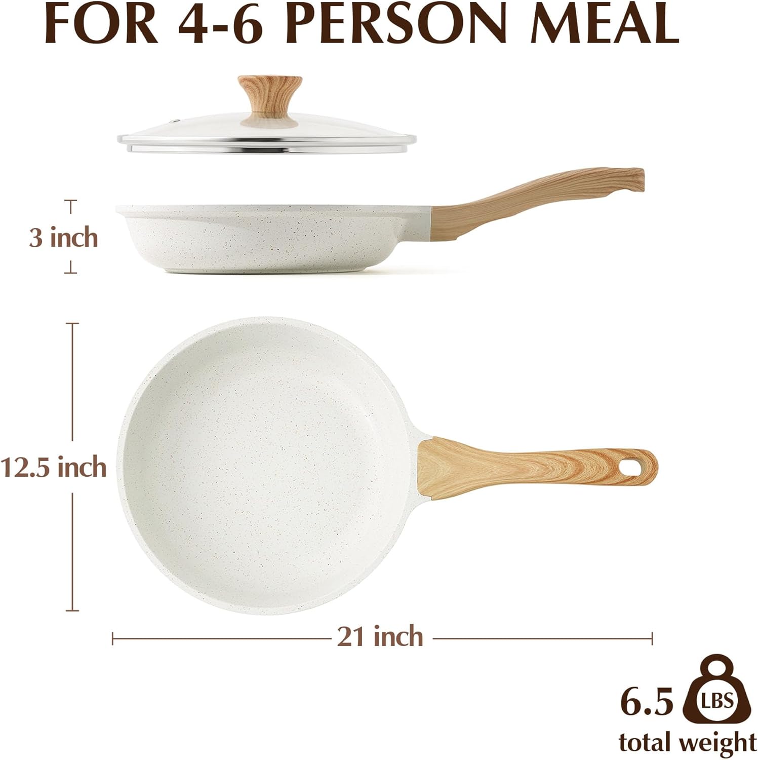 SENSARTE Nonstick Ceramic Frying Pan - 12.5 Inch Induction Compatible Skillet with Lid & Heat Resistant Handle