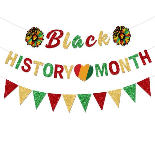 FHGG Glitter Black History Month Decorations Banner Supplies African American Banner Party Garland Decoration African BHM Worthwhile Commemoration Festival Holiday Afro Sign Party Supplies Decorations