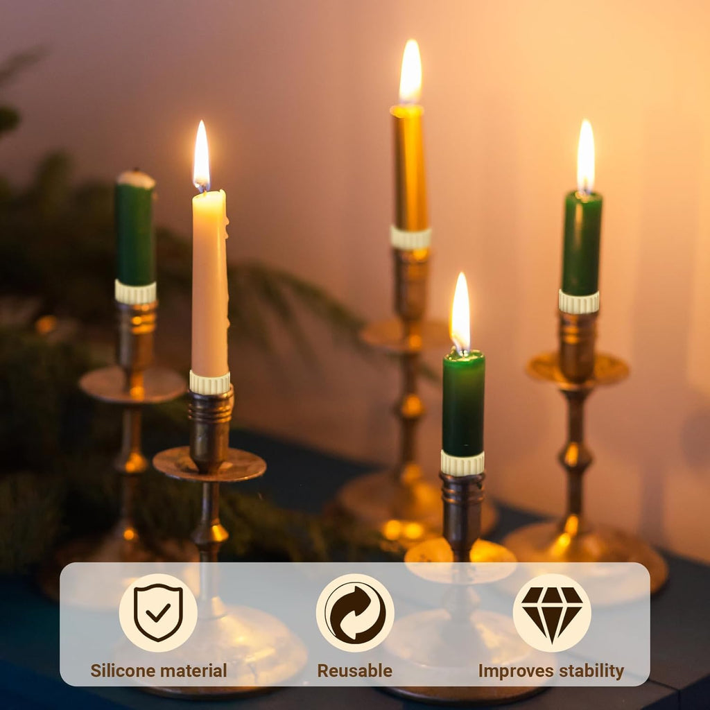 Skiennix 20 Pcs Rubber Candle Huggers - Secure Taper Candle Grips for Stability & Support