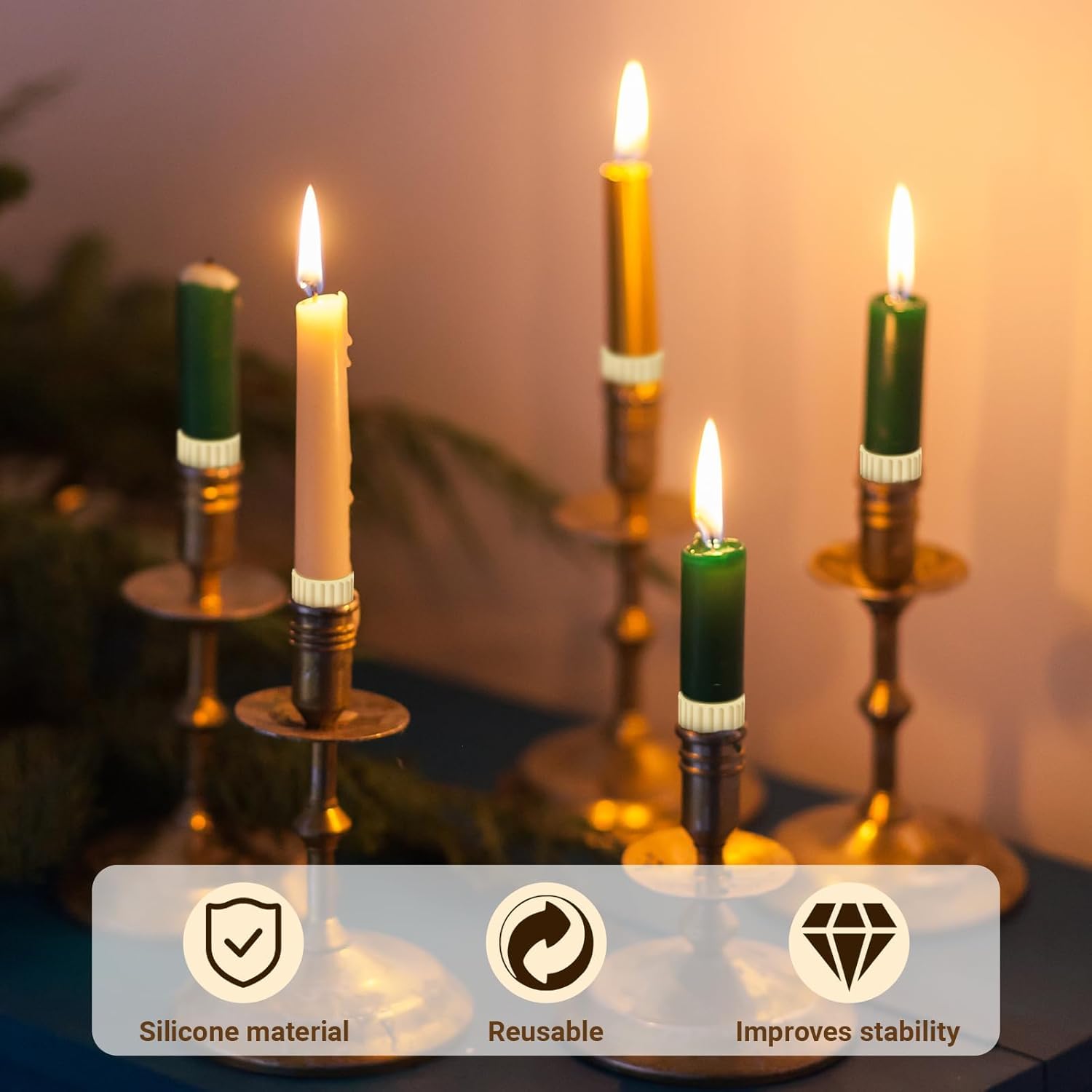 Skiennix 20 Pcs Rubber Candle Huggers - Secure Taper Candle Grips for Stability & Support
